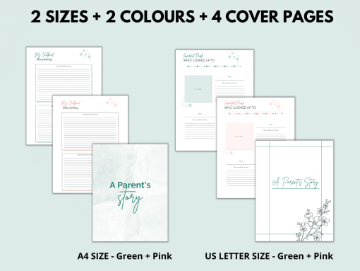 A Parents Story template Colours and Sizes